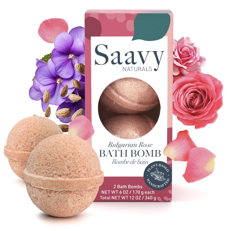 Saavy Naturals Bath Bombs – Relaxing Foaming Fizz Bubbles, Organic Bath Bombs for Women and Kids with Jojoba Oil - Gentle for Sensitive Skin - Made in USA - Bulgarian Rose (1 Pack) - 12 oz