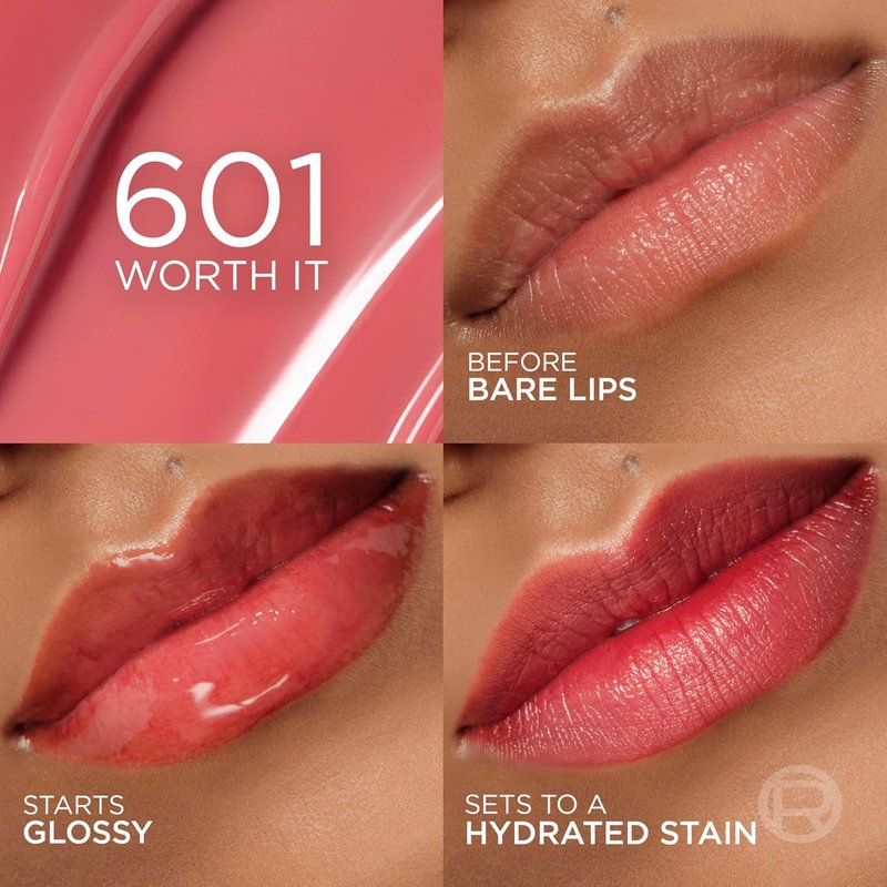 L'Oreal Paris Hyaluron Tint Lip Stain Serum - Long-Lasting Hydrating Lip Makeup | 601 Worth It (Pinky Nude)