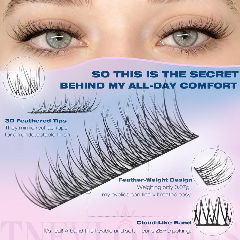 Natural Lash Extension Kit - 168 Pcs Wispy Eyelash Clusters with Bond & Seal Glue | 9-12MM Individual Lashes
