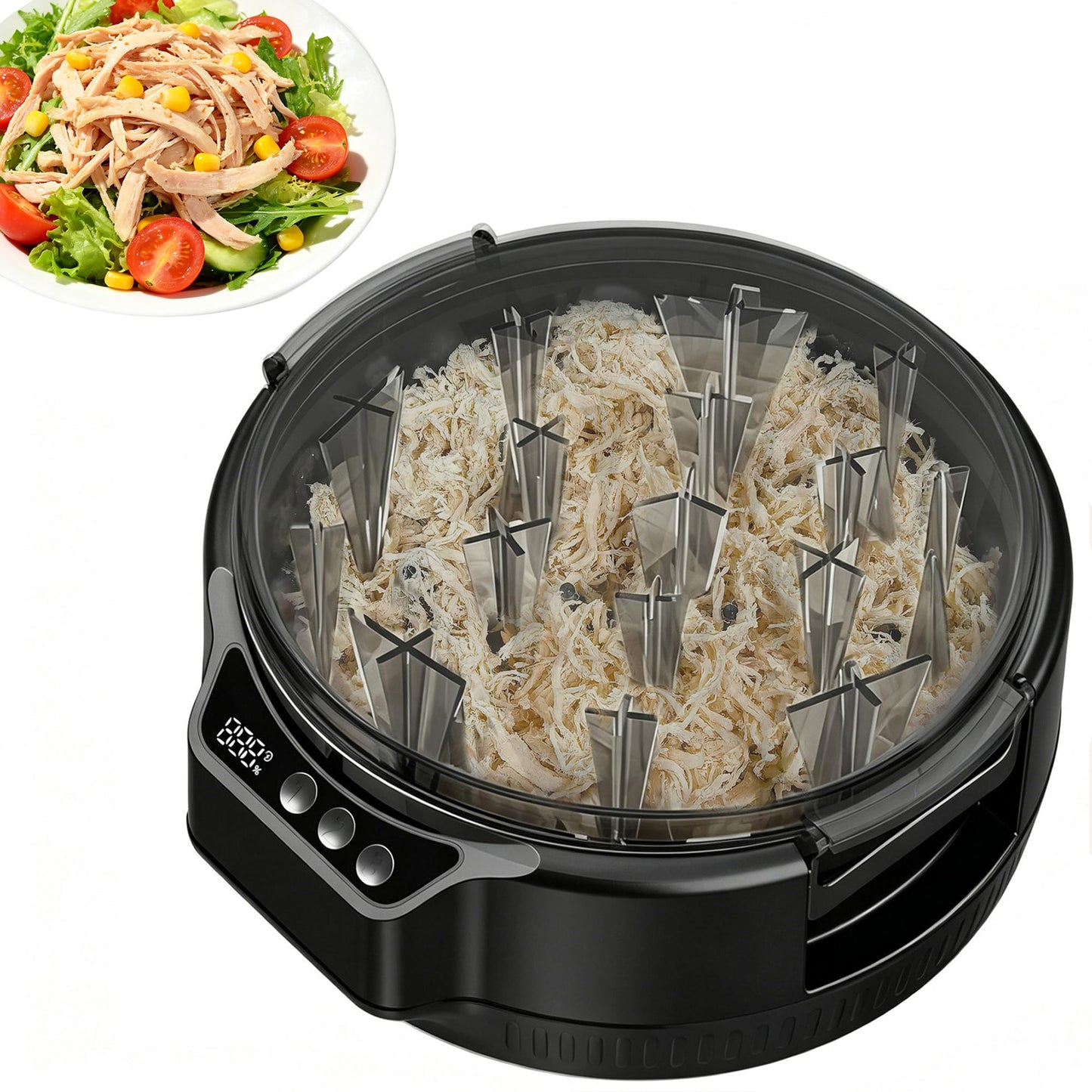 Electric Chicken Shredder, Rechargeable Automatic Meat Breast Shredder Tool Twist, Kitchen Grinder Machine with 3 Timer Modes, BPA Free for Pork, Beef, Chicken, Salads, Pet Food, Dishwasher Safe