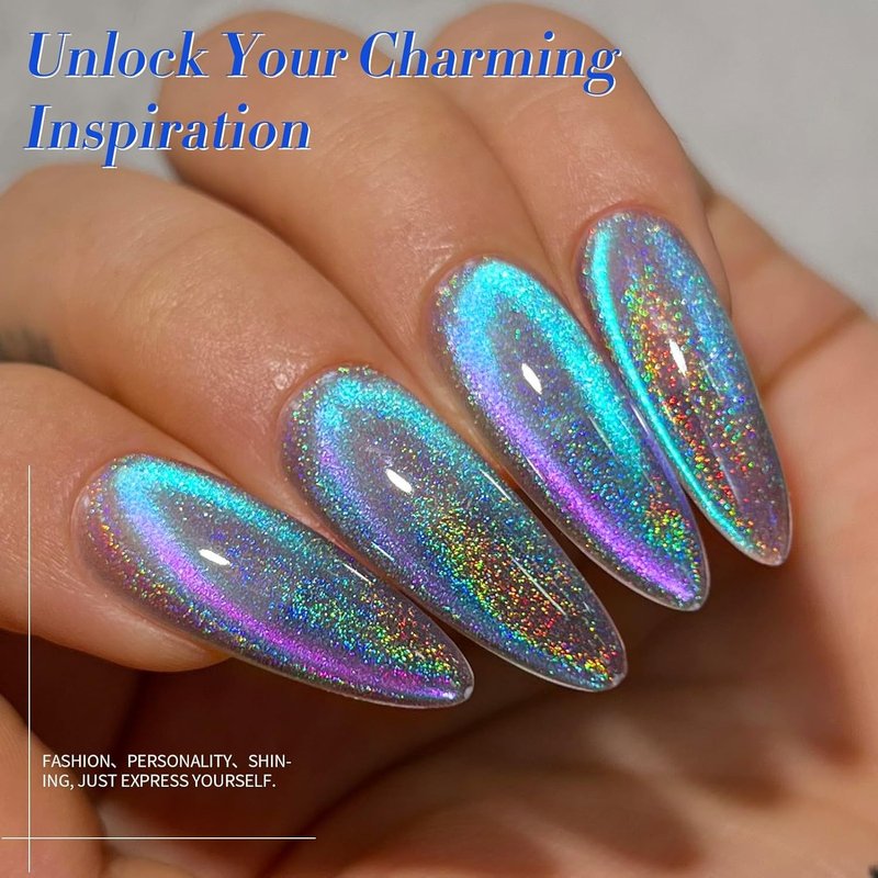 9D Cat Eye Magnetic Gel Nail Polish - Holographic Rainbow Colors | Blue & Purple, 15ML for Stunning Nail Art