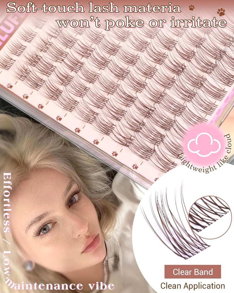 Natural Brown Lash Clusters Kit - Dark Brown Eyelash Extensions for Soft Glam | 8-16mm DIY Individual Lashes with Clear Band