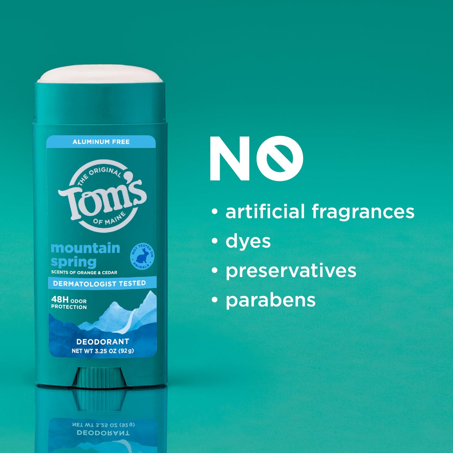 Tom’s of Maine Mountain Spring Natural Deodorant for Men and Women, Aluminum Free, No Artificial Fragrances, Dyes, or Preservatives, Baking Soda Free, 48-Hour Odor Protection, 3.25 oz