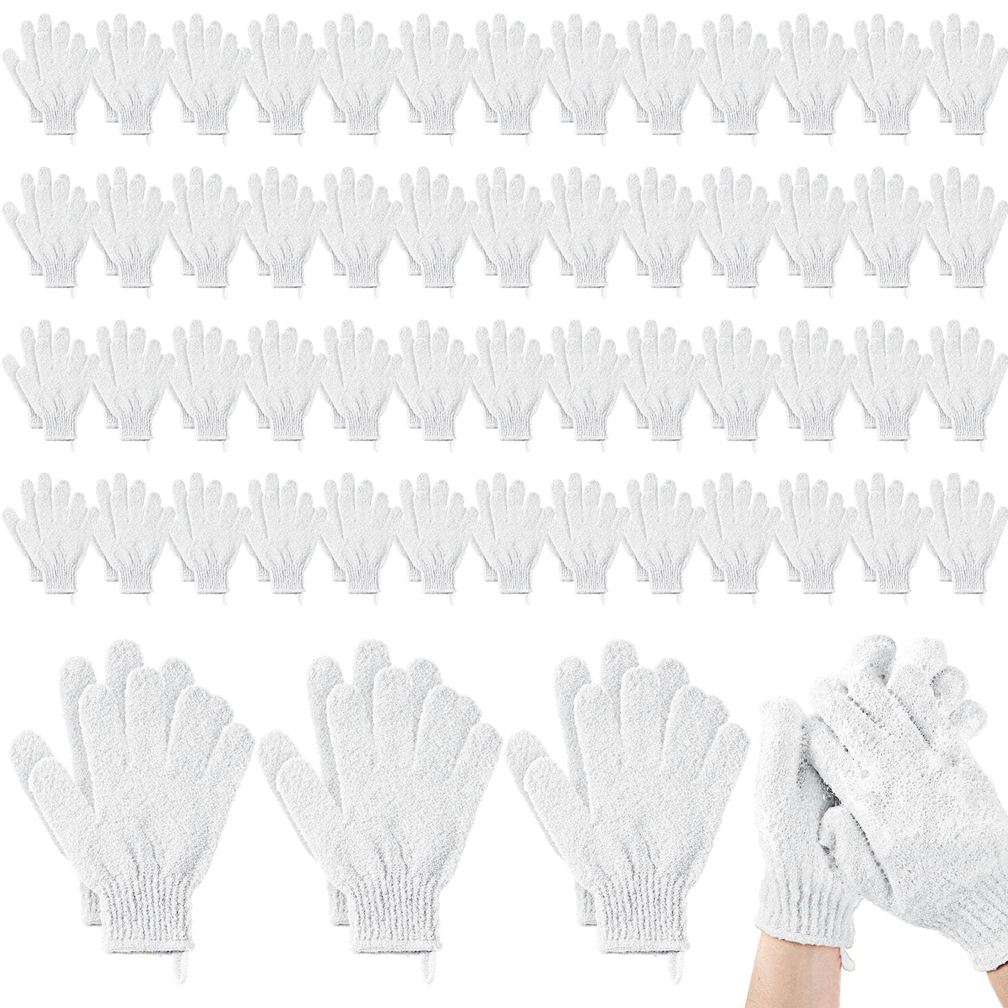 Didaey 104 Pcs Exfoliating Glove Bulk Shower Gloves with Hanging Loop Exfoliating Body Scrubber Dead Skin Remover for Body Bath Beauty Spa Massage Scrubs Men Women Bathing(White)