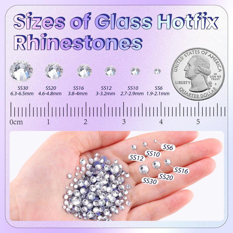 8000Pcs Hotfix Rhinestones for Clothing, Clear SS10 Iron On Flatback Glass Gems, Bedazzler Crystals Rhinestones for Crafting Clothes Hats Shoes Fabric Bedazzling Decor Nail Art