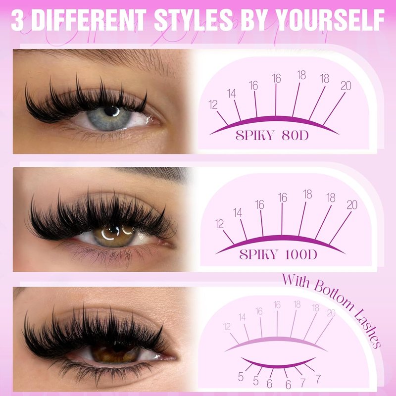 Lanflower Spiky Lash Clusters - Wispy D Curve Eyelash Extensions | 12-20mm Fairy Individual Lashes
