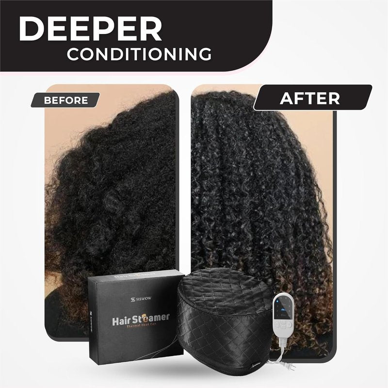 Hair Steamer for Natural Hair - 10-Level Adjustable Heat, Deep Conditioning Thermal Cap | Set of 3