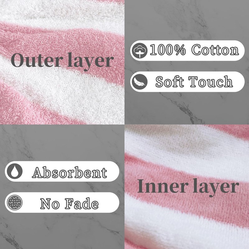 VOOVA & MOVAS 6-Pack Bath Mitts for Shower, 100% Cotton Soft Absorbent Wash Cloths with Hanging Loop, 8.3x6.3 Inch European Style Bathing Gloves for Body & Spa, Pink Stripe & White