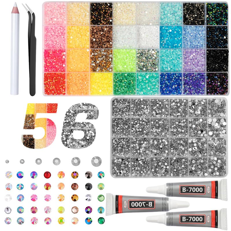 DEWJDFSC 2 Boxes Rhinestones for Bedazzling Kits, Multicolor 3mm Resin Jelly Flatback Bedazzled Gems, 2-6mm Silver Clear Bedazzler, Bedazzler with 3Pcs B7000 Jewelry Glue for Crafts Book Nail Art