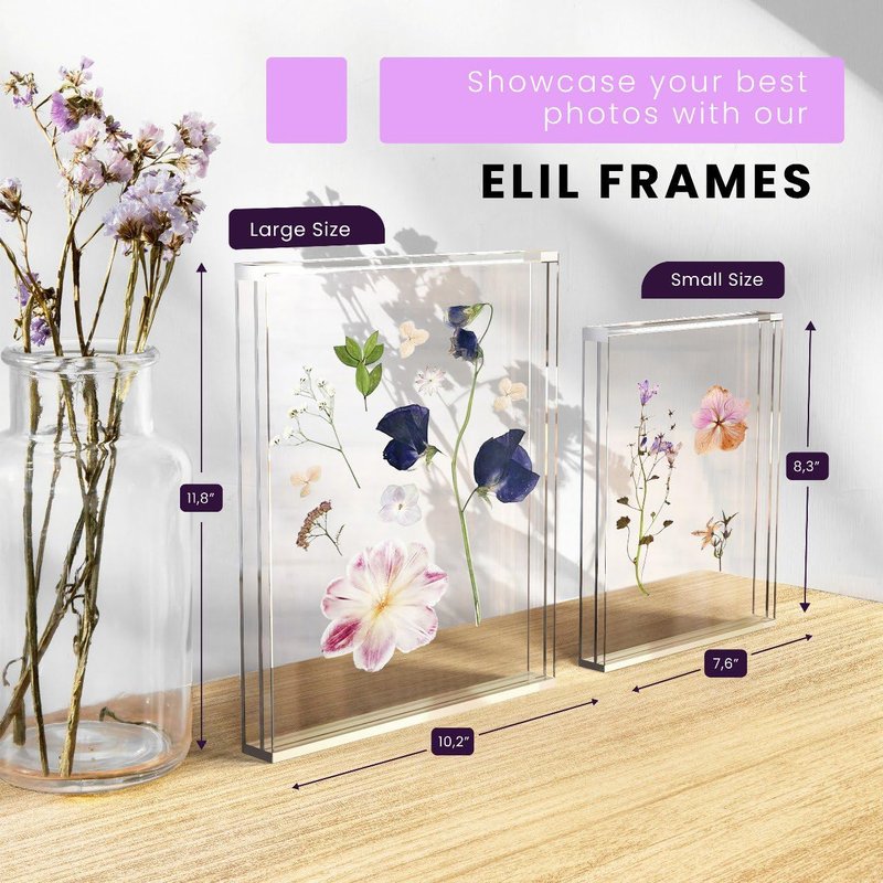 Elil Polaroid & Fujifilm Instax Frame – Clear Acrylic Floating Picture Frame 11.8" x 10.2" Holds 8x10 Photo or 12 Instax Mini Polaroid Go Prints Double-Sided Collage Display for Wedding & Graduation