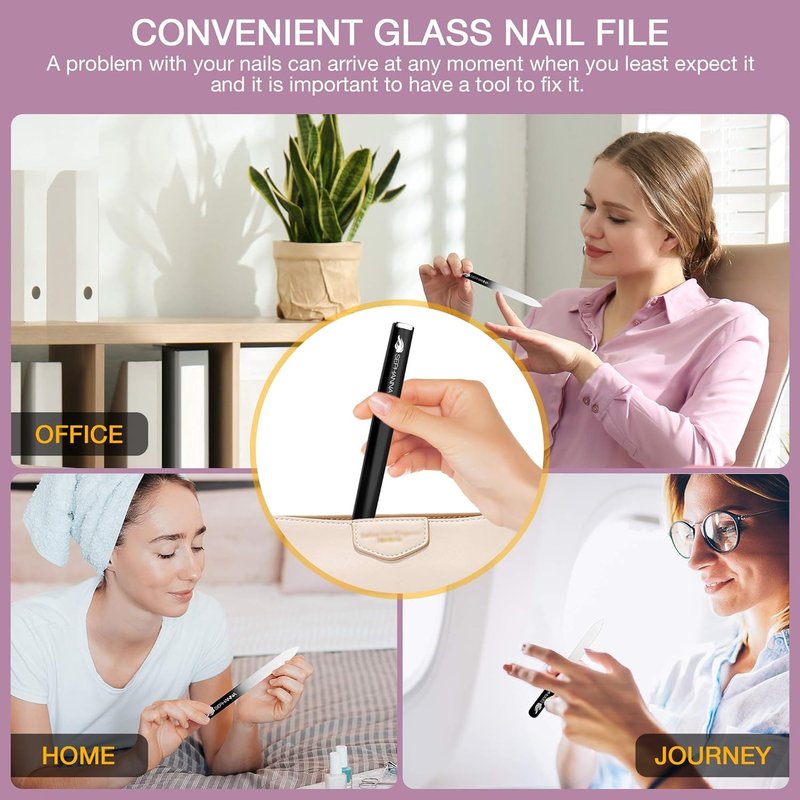 Sephanna Glass Nail File - Ultra Quality Portable Crystal File with Case for Smooth Mani & Pedicure