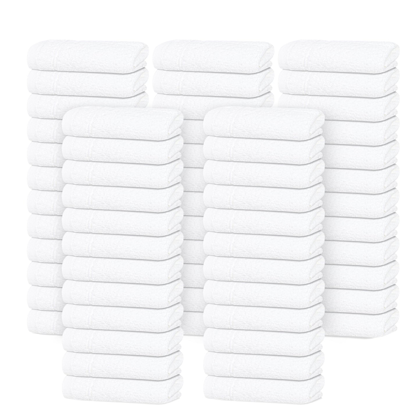 Tens Towels Pack of 60 Washcloths, 12 x 12 Inches, Lighter Weight, Quick to Dry, Super Soft & Absorbent, Gentle Face Towels, Hotel Quality, Perfect for Bathroom, Gym, Spa (White, 60 Pack)