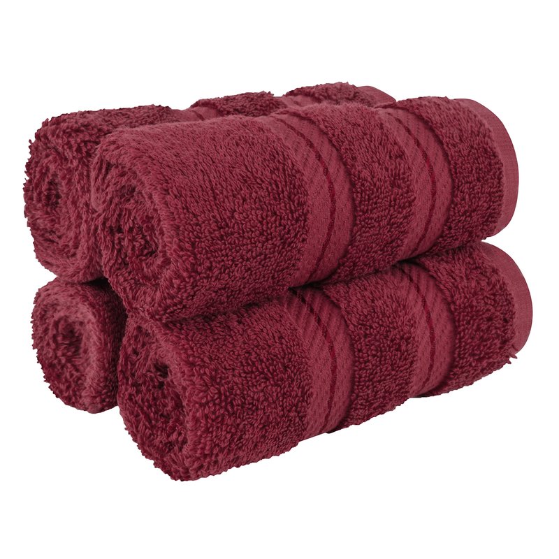 American Soft Linen Luxury Washcloths for Bathroom, 600 GSM 100% Cotton 4 Piece Turkish Wash Cloth Set, 13x13 in Soft Rags for Body and Face, Bordeaux Washcloths