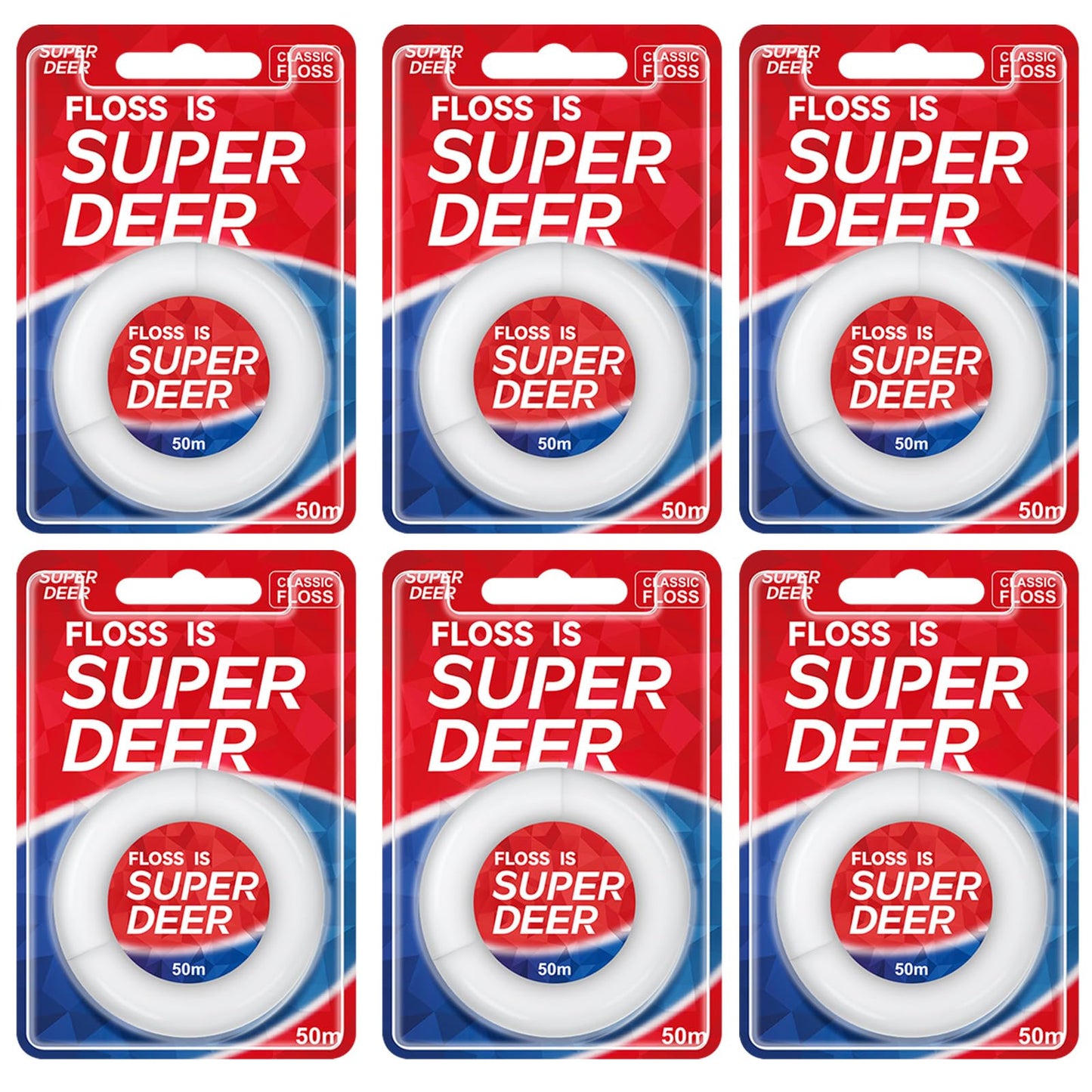 Super Deer Waxed Dental Floss, Plaque Remover for Teeth, Shred Resistant, Floss Slides Smoothly, Easy to Use, Waxed, Deep Cleaning Teeth, Oral Care, for Adults & Kids, 6 Pack, 55 yd