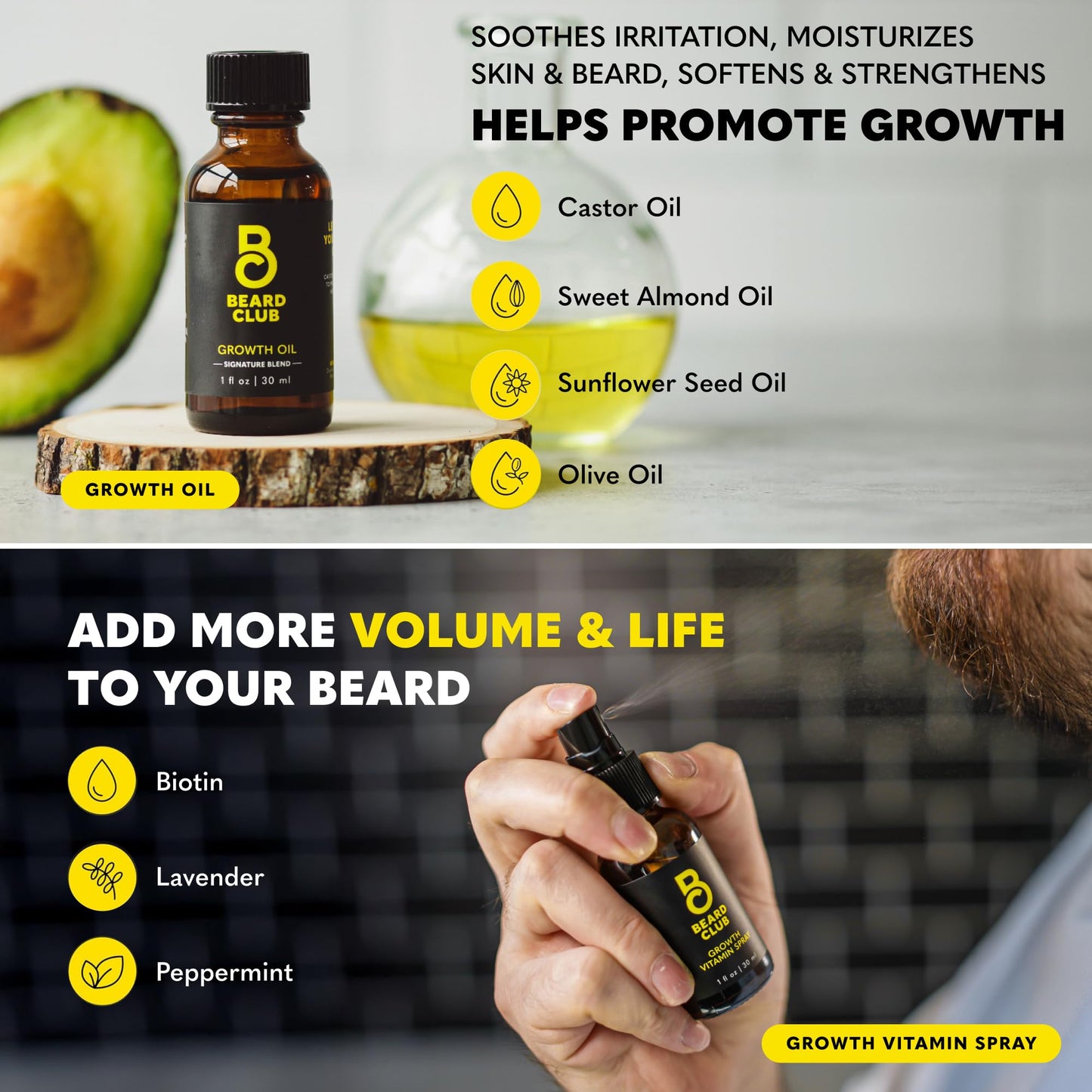 The Beard Club Titanium Beard Growth Kit - Derma Roller, Growth Oil, Vitamins, Vitamin Spray, Biotin Balm, Thickening Conditioner, Shampoo, Straight Razor, Scissors, Comb, Cleansing Spray - Gift Set