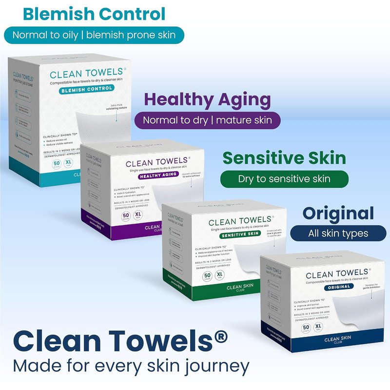 Clean Skin Club Clean Towels XL® - 100% Biobased Disposable Face Towels | Ultra Soft, 50 Count (2 Packs)