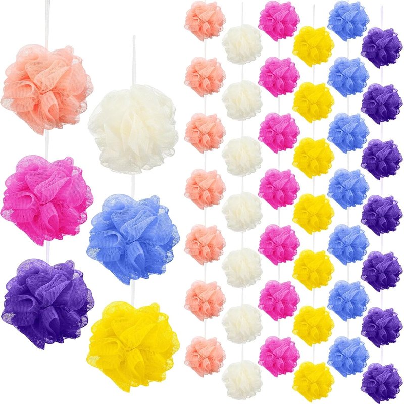 Siifert Bath Sponge Set - 50 Colorful Exfoliating Loofahs for Kids & Adults | Travel-Friendly Body Scrubber Pack