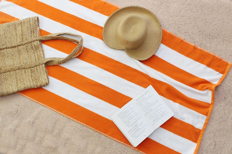 COTTON CRAFT Large Beach Towel -2 Pack-30x60-100% Cotton Terry - Pool Picnic Bath - Colorful Absorbent Light Weight Quick Dry Easy Care - Plush Soft Luxury Gift - 450 GSM- Cabana Stripe Orange White