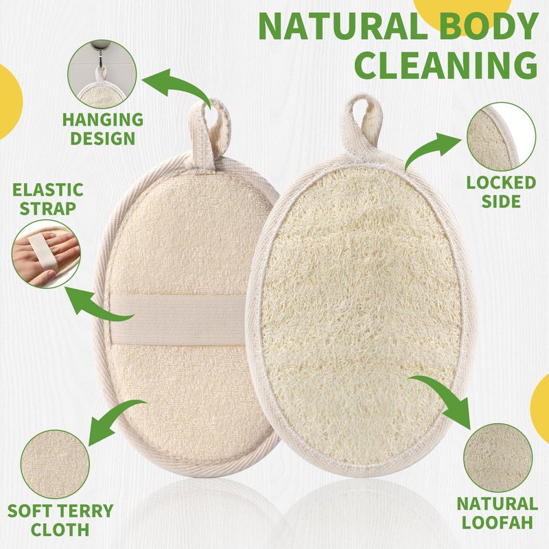 ÖkoStamm 6 Pack Natural Loofah Body Scrubber (6 Pack) - 6.2 * 4.3 Inch Exfoliating Loofah for Removing Dead Skin and Dry Skin, Large Size Loofah Body Sponge for Women and Men to Clean Pores