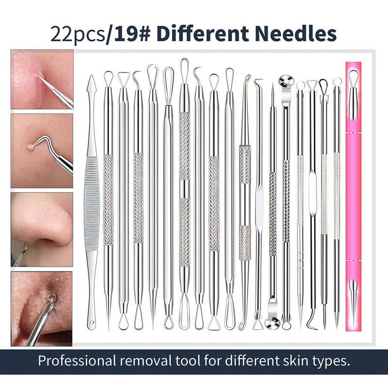 22 Pcs Pimple Popper Tool, Blackhead Remover Acne and Zit Comedone Extractor Kit