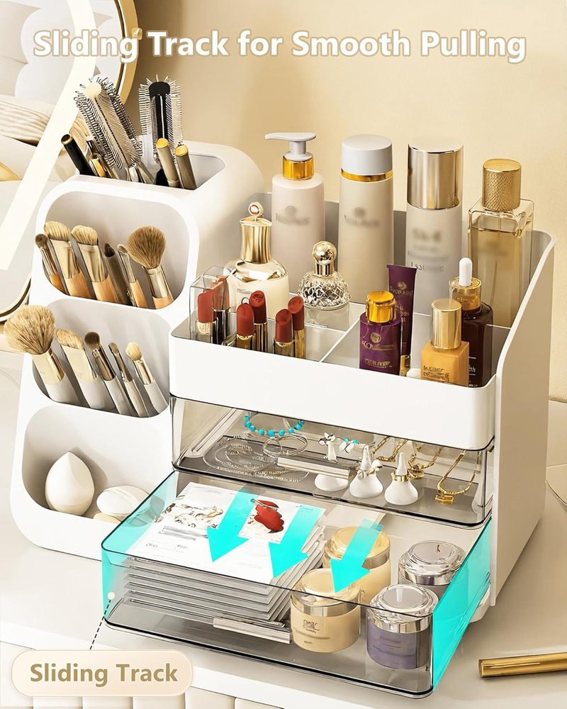 Anylady Large Capacity Makeup Organizer - Stylish Countertop Storage with Brush Holder | Perfect for Vanity & Gifts