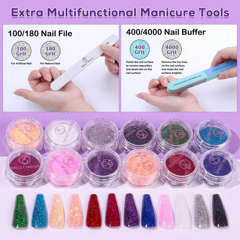 Beginners Nail Kit Acrylic Set: Professional Ultra-fine Acrylic Powder Kit with Everything - Starter Set with 600 Nail Tips Glitter Powder Nail Glue & Remover - Nail Art Supplies for DIY Home Salon