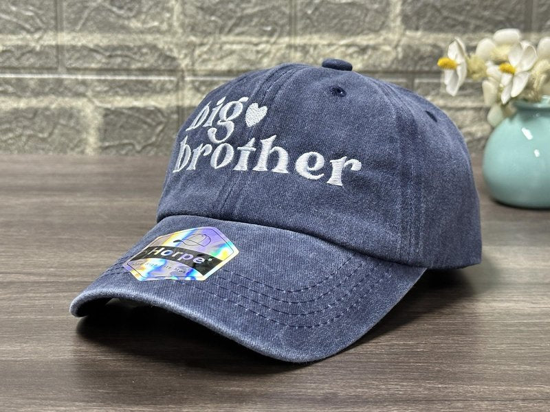 Horpe New Big Bro Gifts for Sibling, First Time Brother Baseball Cap, Pride Hat for Kid Boy, Embroidered Adjustable Washed Navy Blue Cap