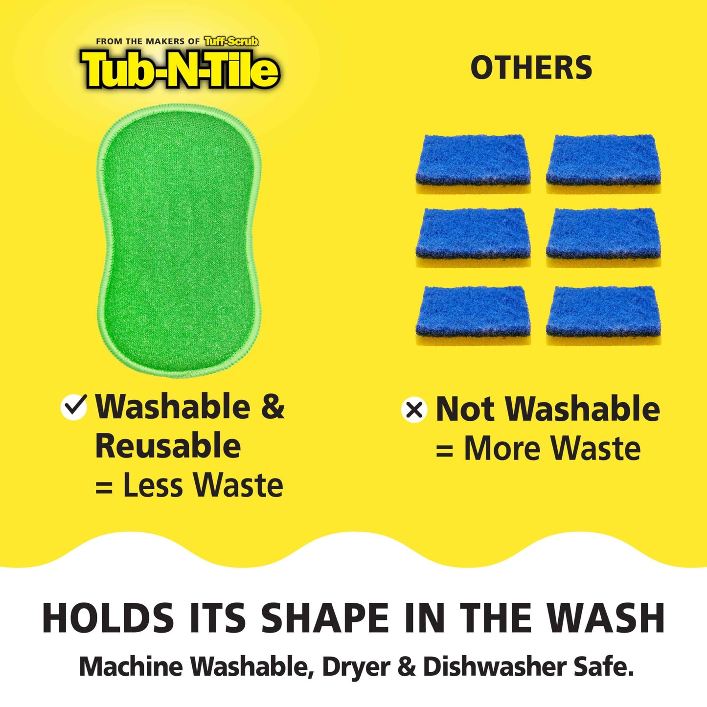 Tub-N-Tile by Tuff-Scrub, Large, 6-Pack, Microfiber, Scrub-N-Wipe Pad, Multi-Surface, Non-Scratch, Dual-Sided, Scrubber for Tubs, Tiles, Sinks – Machine Washable, Durable Kitchen Sponge