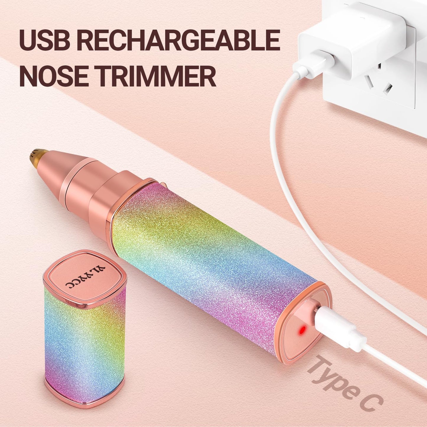 YLYYCC Facial Hair Removal for Women: 2-in-1 Rechargeable Nose Hair & Eyebrow Trimmer, Face Shaver with Built-in LED Light for Removing Chin, Upper and Lower Lip Area Peach Fuzz