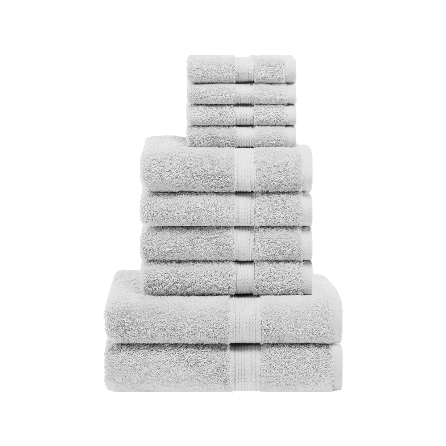 Superior Egyptian Cotton Pile 10 Piece Towel Set, Includes 2 Bath, 4 Hand, 4 Face Towels/ Washcloths, Ultra Soft Luxury Towels, Thick Plush Essentials, Guest Bath, Spa, Hotel Bathroom, Silver