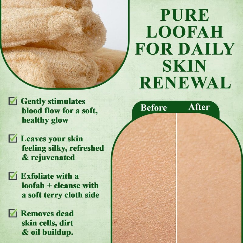Natural Egyptian Loofah Exfoliating Body Scrubber - Organic Bath Luffa Sponge for Deep Clean Skin Care | Eco-Friendly Spa Exfoliator (Pack of 4)
