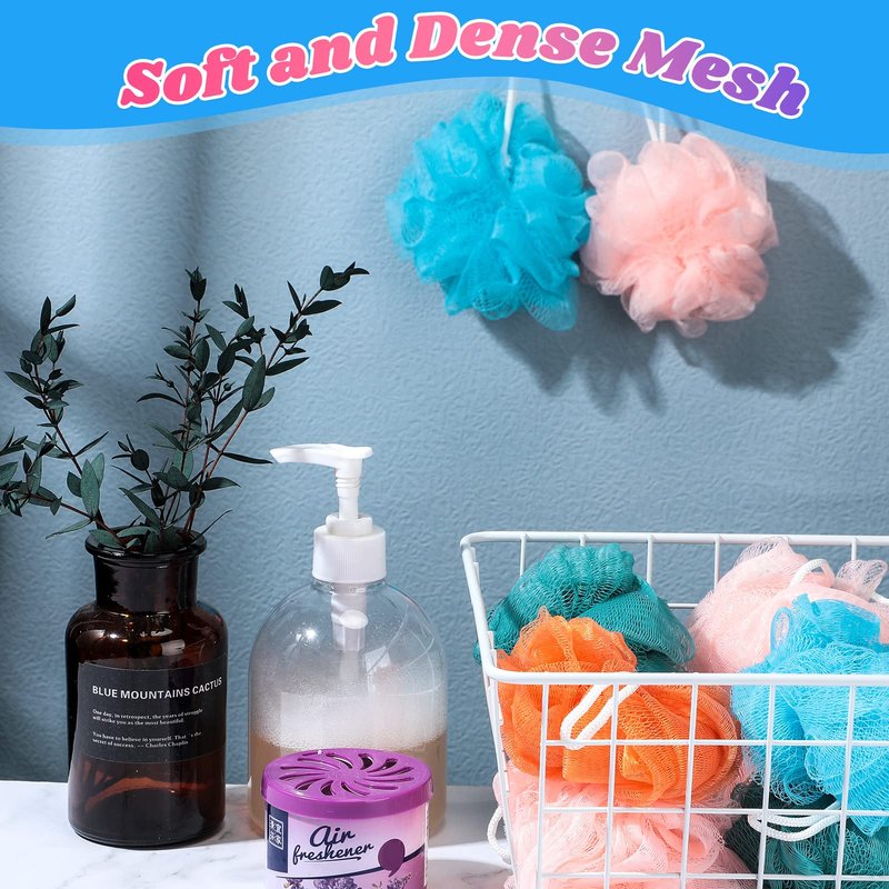 Chengu 20 Pack Mini Loofah Bath Sponge 20g Portable Travel Size Shower Sponge with Hanging Loop 4 Inch Bulk Mesh Puff for Kids Men Women Exfoliating Scrubber Pouf