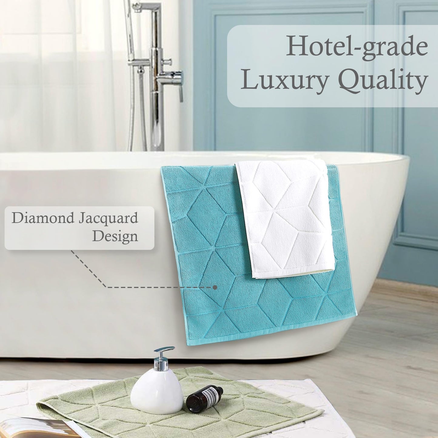 VOOVA & MOVAS Aqua Bath Mat Towels 2Pack- 100% Cotton-Thick 1100GSM - Towel Bathmat for Bathroom Floor, 19"x30", Soft | Absorb | Washable, Teal Terry Cloth Mats for Bathroom