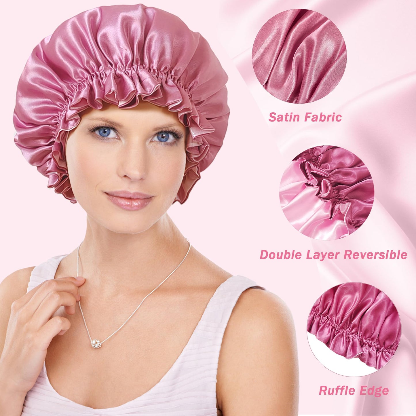 vidsel Silk Bonnet for Sleeping Women, Satin Hair Bonnets for Women, Double Layer Reversible Hair Wrap Lined Sleep Cap for Braid Curly Hair