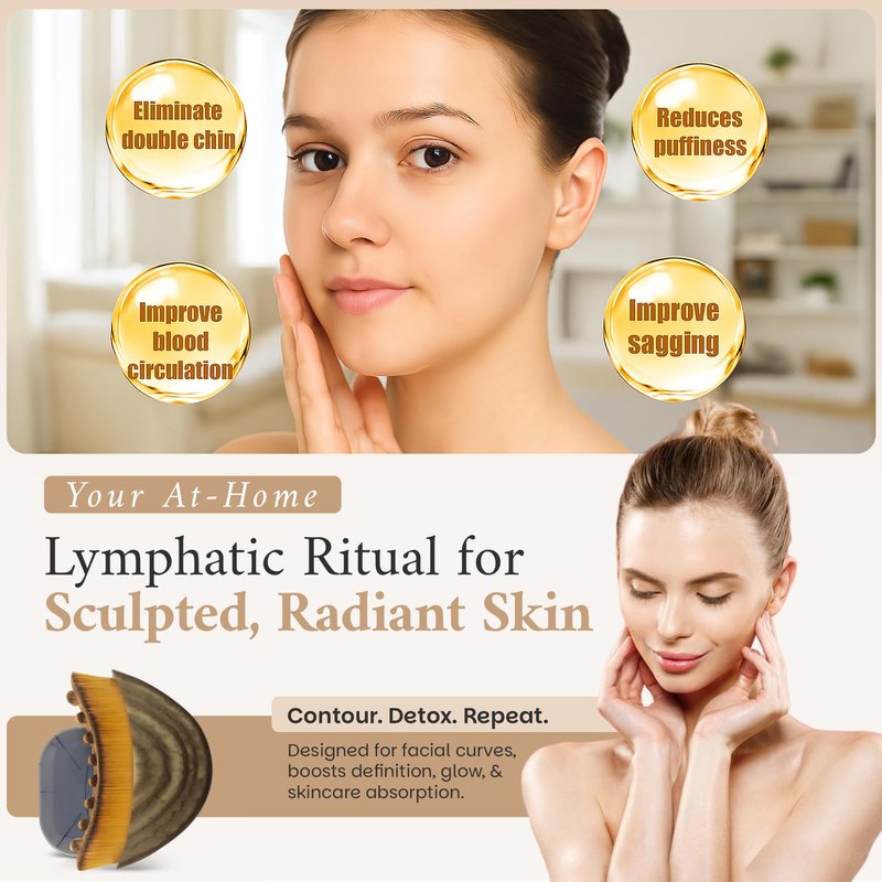 Lymphatic Contour Face Brush, Facial Brush for Lymphatic Drainage, Dry Lymphatic Massage Brush, Face Sculpting Brush, Contour Face Brush, Jawline and Chin Sculpting, Face Depuffer, Facial Tool
