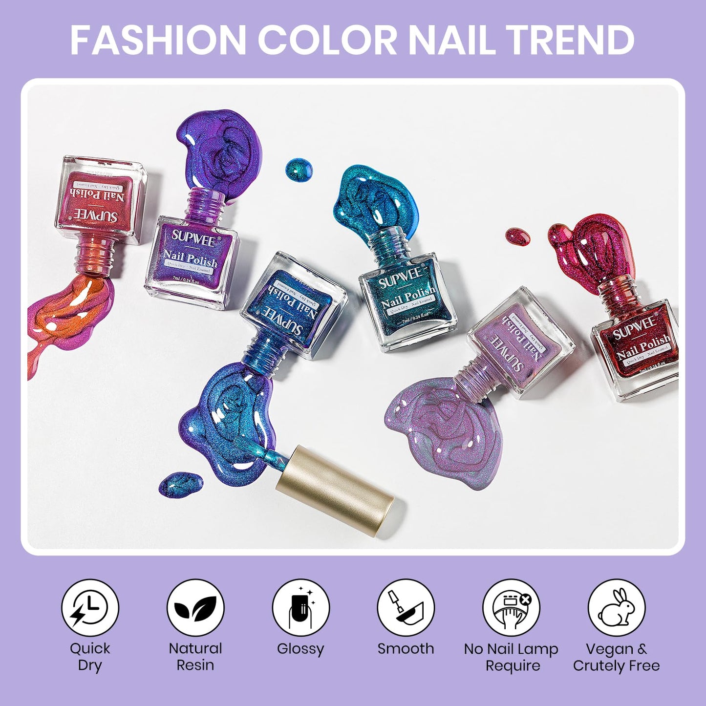 SUPWEE Cat Eye Nail Polish Set, Quick Dry Magnetic Nail Polish Non Gel with Magnet, Multi-Color Holographic Glitter Cateye Nail Lacquer High Glossy DIY Salon Gift for Women Girl