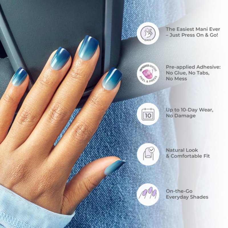 Kiss Impress No Glue Mani Press-On Nails - Point Pink Short Squoval | 30 Nails, Prep Pad & More