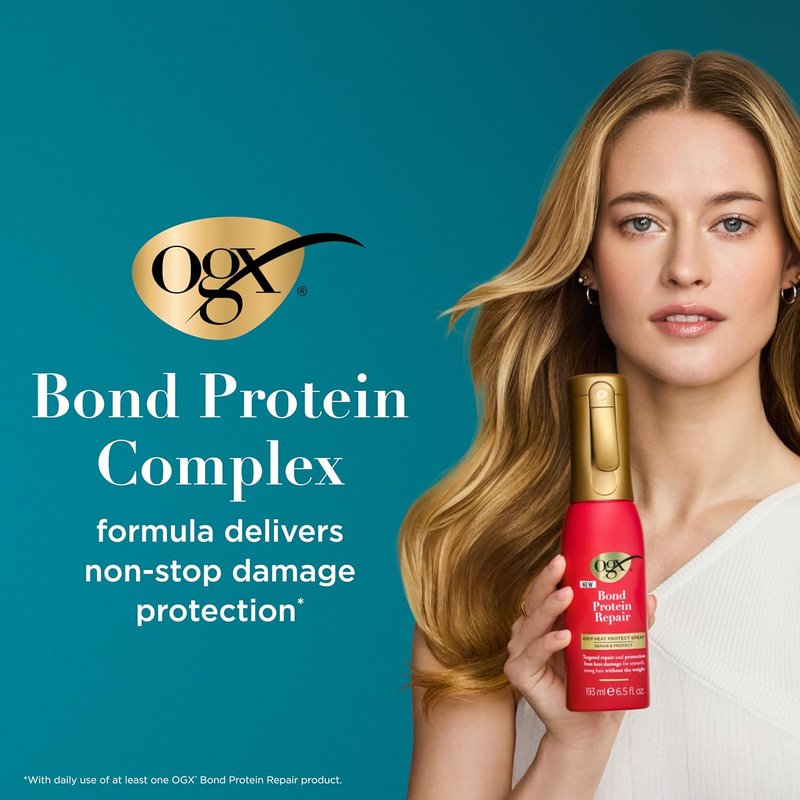 OGX Repair & Protect Bond Protein Heat Protect Spray - Weightless Damage Defense for All Hair Types | 6.5 fl. oz
