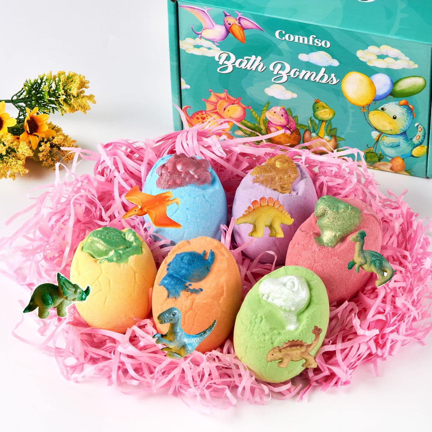 Easter Bath Bombs for Kids - XL Dino Eggs Bath Bomb with Surprise Toys Inside, Kids Bath Bomb Gift Set, Natural Bubble Bath, Dinosaur Bathbombs Birthday Gift for Boys Girls, Easter Basket Stuffers