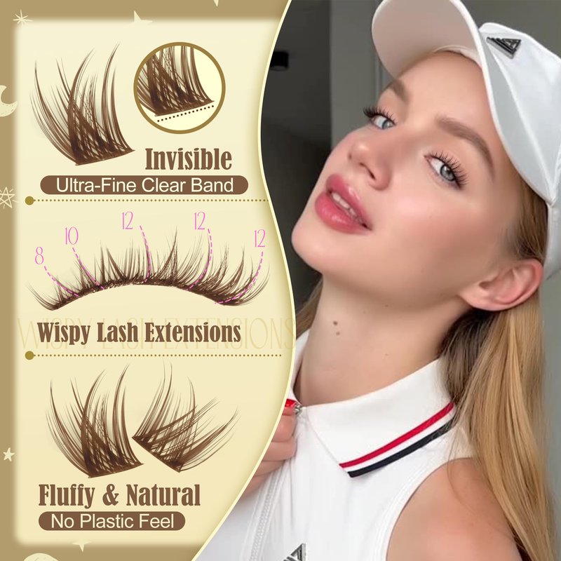 Brown Lash Clusters Short 8MM 10MM 12MM Eyelash Extensions Natural Cluster Lashes Individual Wispy Eyelash Clusters C-Curly Dark Brown Fluffy Eye Lashes Clusters Pack 132Pcs