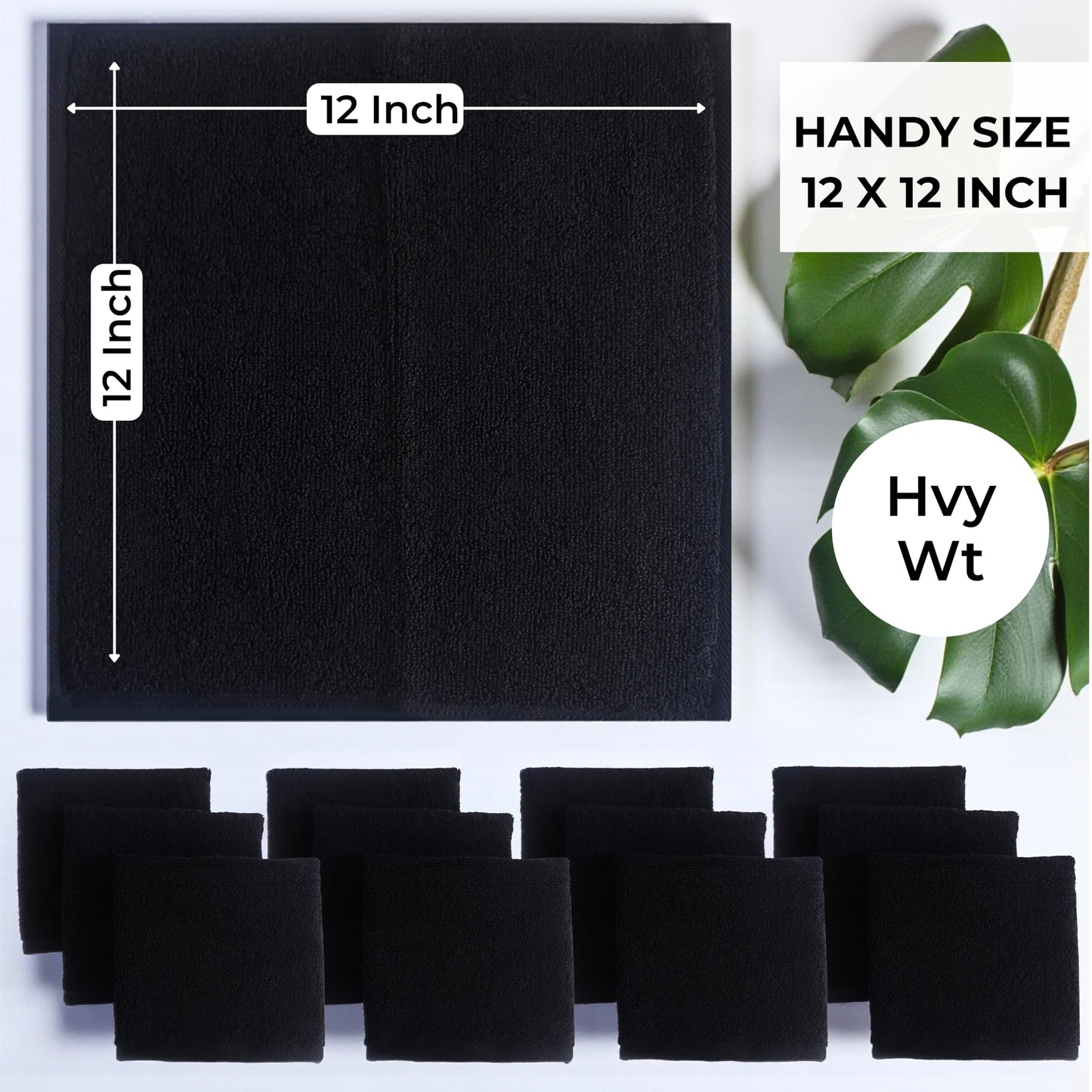 LIVINATI Thick Black 100% Cotton Wash Cloths for Showering Body and Face - 12"X12" 12 Pack Washcloths - Small Terry Towel Bath Rags for Adults and Kids Bathroom - Soft Absorbent