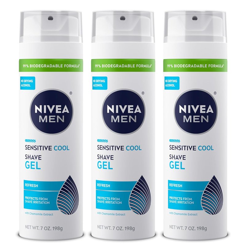 NIVEA MEN Sensitive Cool Shave Gel - Alcohol-Free Formula with Chamomile Extract | 7 Oz Can, Pack of 3