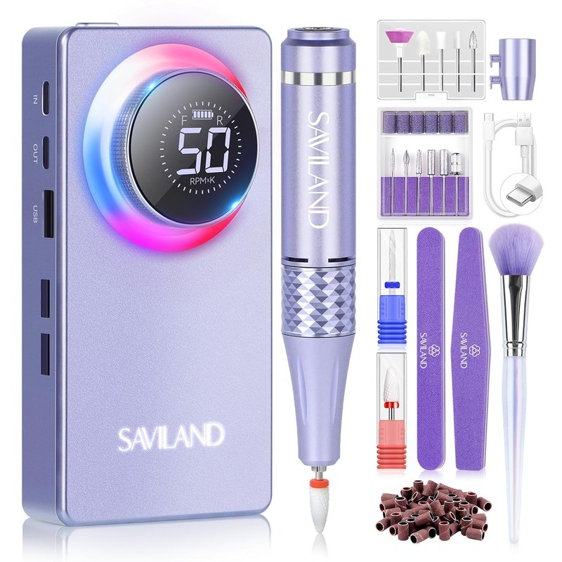SAVILAND 50000RPM Nail Drill - Fast Electric Acrylic Removal Kit | Rechargeable 6000mAh Professional Manicure Tools