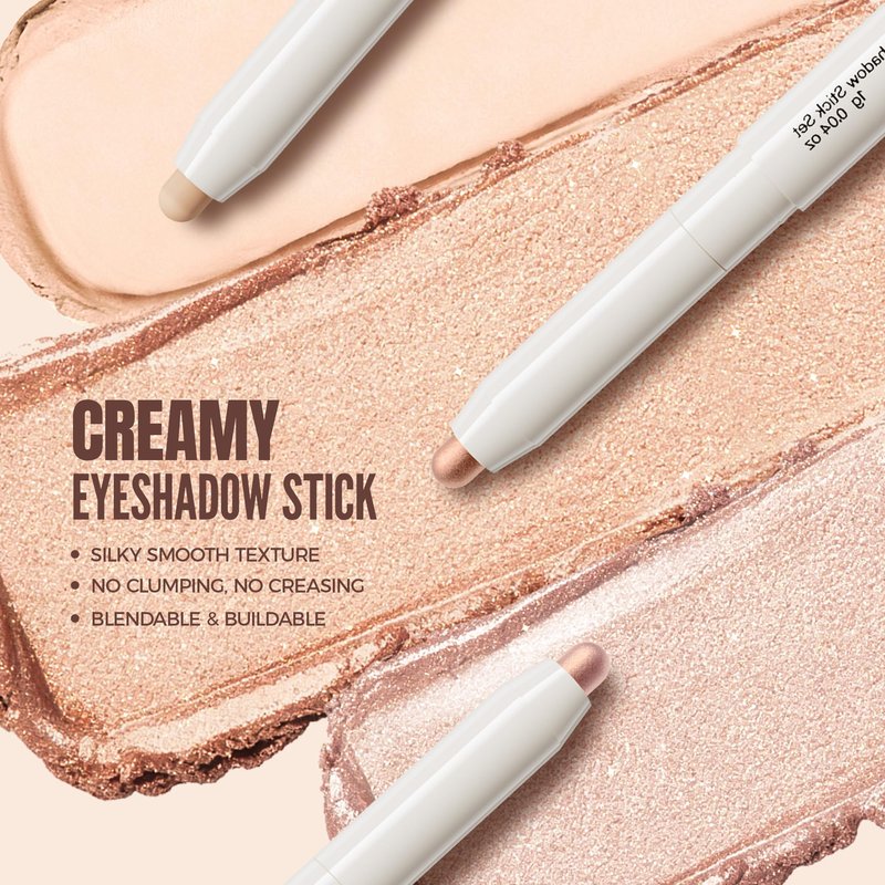 Exmiloo Cream Eyeshadow Stick Set - Waterproof Long-Lasting Eye Shadow Sticks with Shimmer & Matte Finish, 3 Colors Eyeshadow Set for Natural Everyday Looks, Vegan & Cruelty-Free