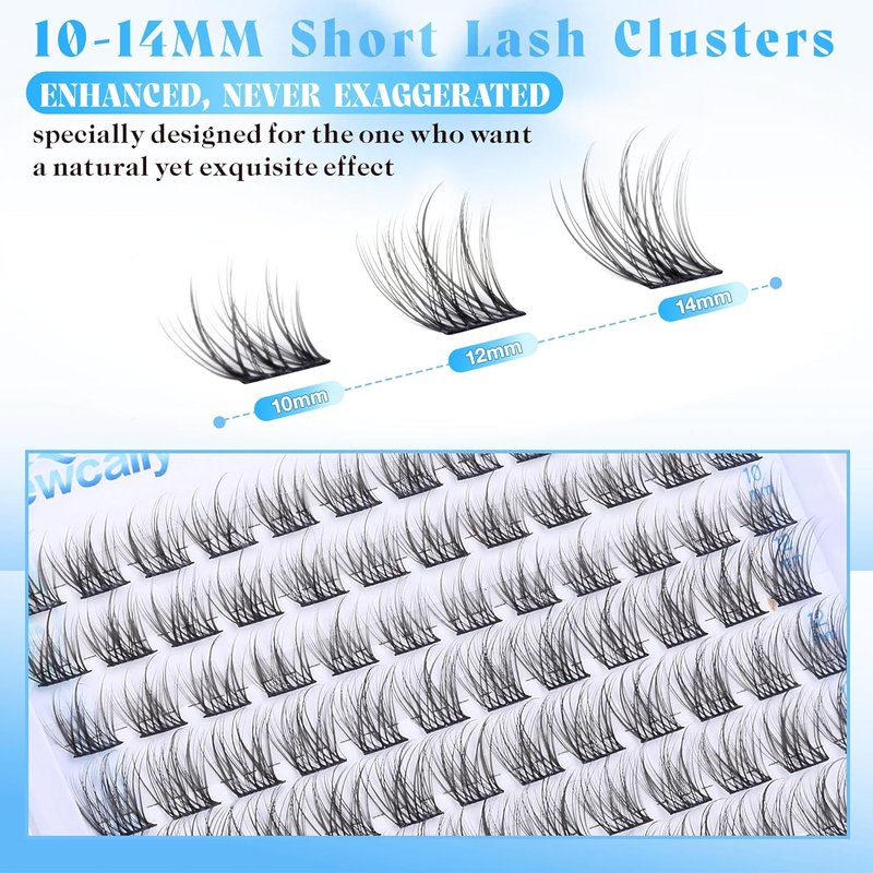 Natural Lash Clusters - C-Curly Short Individual Eyelash Extensions | Wispy 10-14mm DIY Lashes