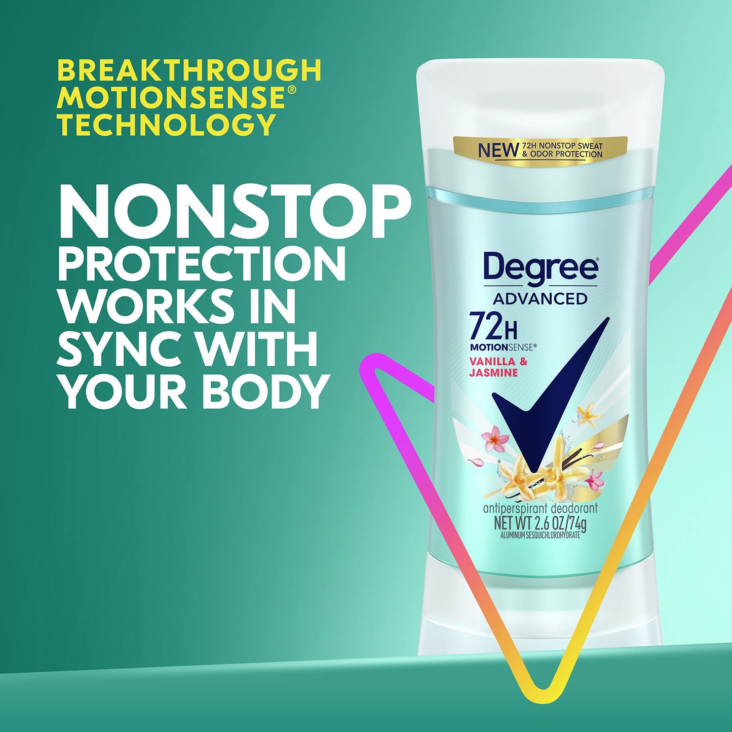 Degree Antiperspirant Deodorant 72-Hour Sweat and Odor Protection Vanilla and Jasmine Antiperspirant for Women with MotionSense Technology 2.6 oz 4 count