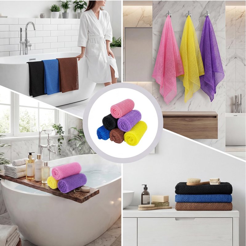 African Bath Sponge African Net Long Net Bath Sponge Exfoliating Shower Body Scrubber Back Scrubber Skin Smoother,Great for Daily Use,6 Colors