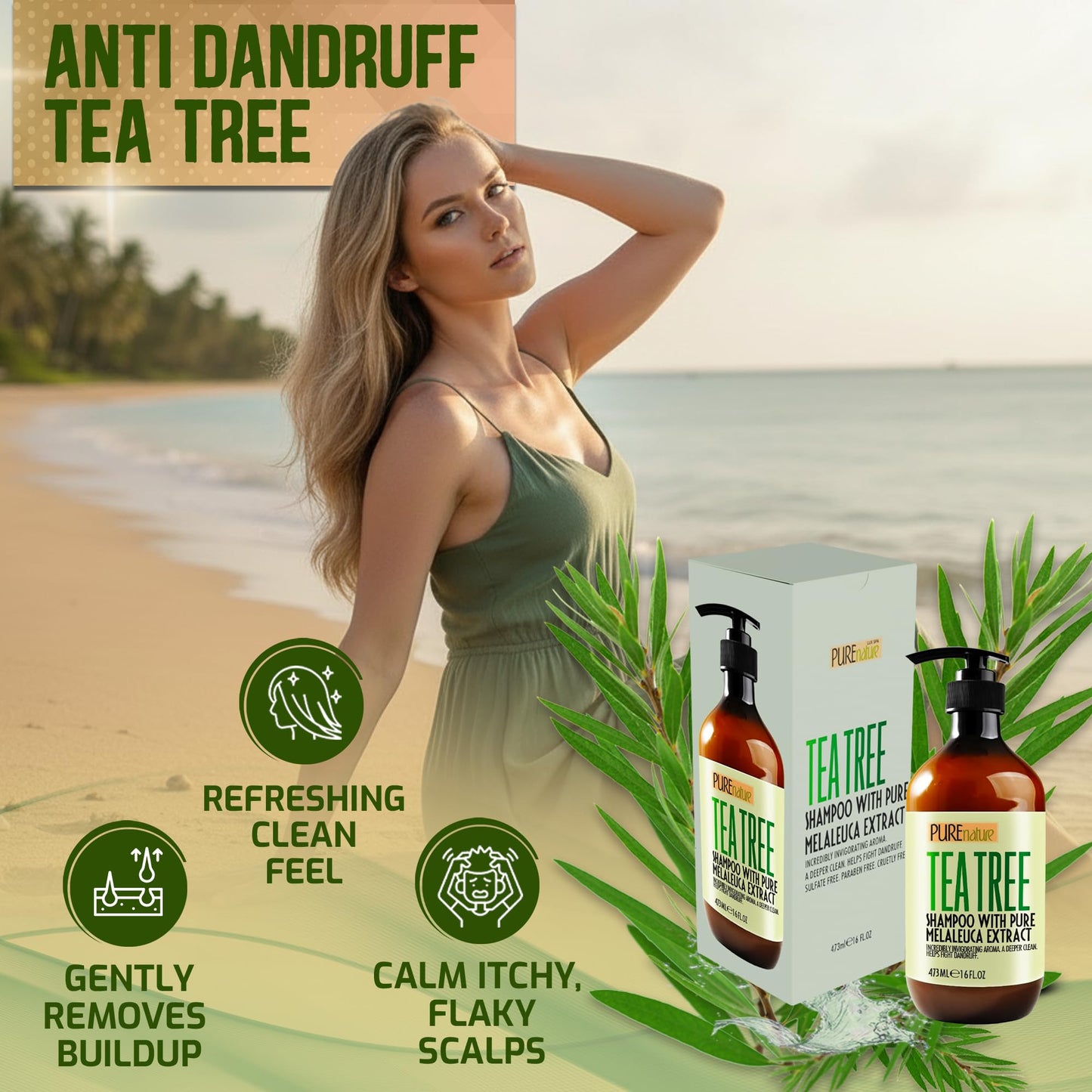 Tea Tree Shampoo - Sulfate Free, Anti Dandruff Deep Cleanse for Oily and Itchy Scalp - Buildup Remover - Professional Oily Hair Salon Formula - Paraben Free Shampoo for Women and Men - 16 Fl Oz
