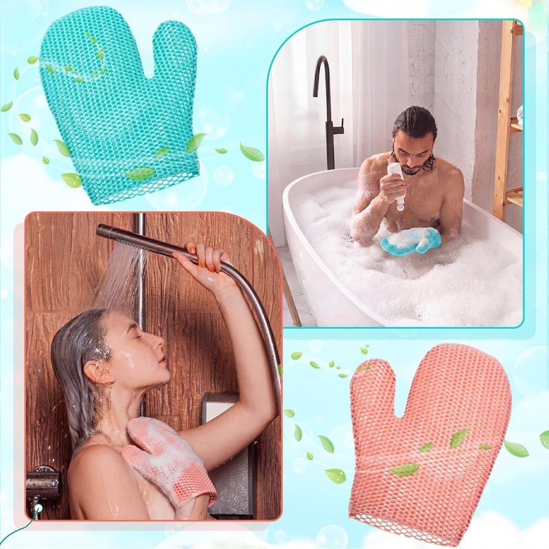 Karenhi 2 Pcs Honeycomb Exfoliating Glove Bath Mitt Body Spa Scrubber, Honeycomb Exfoliator Glove for Body Shower, Scrubber Sponge Shower Loofah, Quick Drying (Dark Green,Pink)