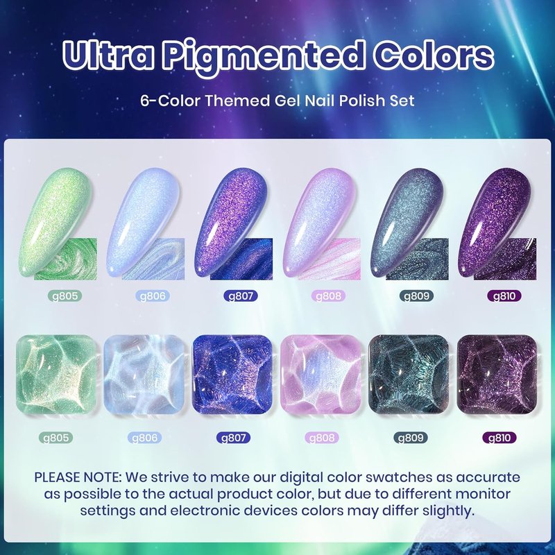 Beetles Glitter Gel Polish Set - Kaleido Galaxy 6 Colors | Shimmering UV LED Nail Art Gel for Spring Gifts